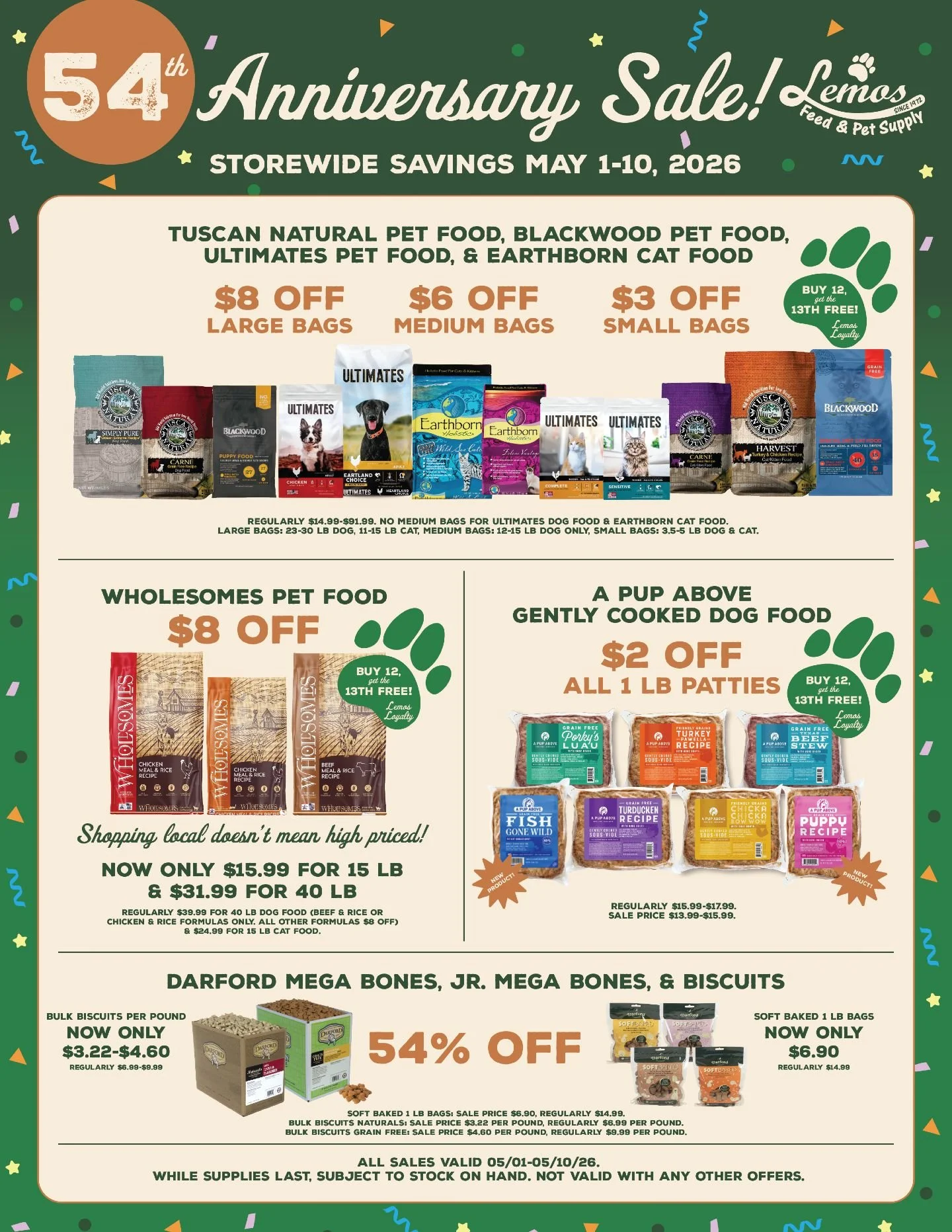 What better way to kick off our 54th Anniversary Sale than on the first day of National Pet Month!
54 years! 54+ deals! 10 days to shop it all! 🎉 We&rsquo;re celebrating the only way we know how ~ with a HUGE storewide sale on your pet&rsquo;s favor