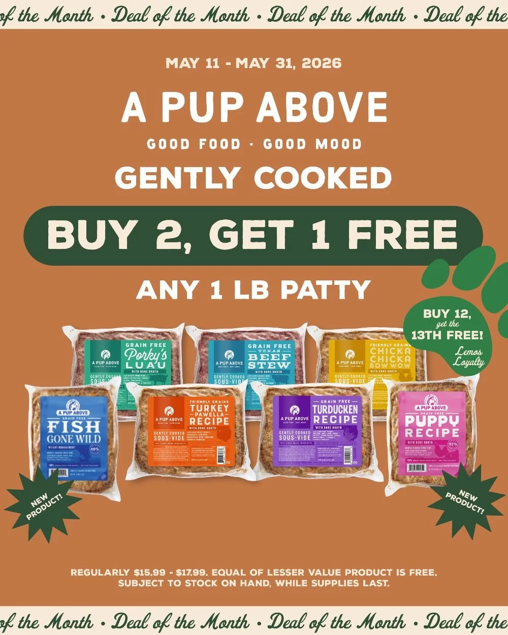Just because our Anniversary sale is over, doesn't mean the deals stop! 🧡

#monthlydeal #dealofthemonth #apupabove #gentlycookeddogfood #freshdogfood