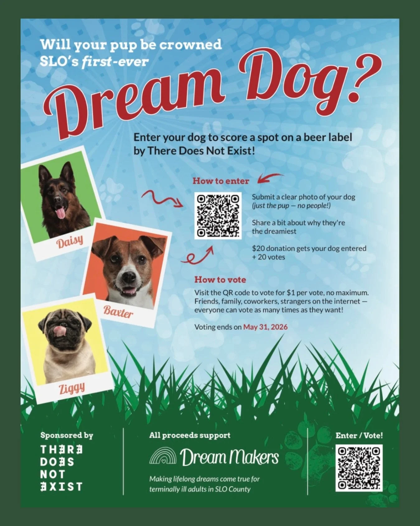 Your pup could be on a beer label!!🫢 Donate $20 to submit your pup in the SLO&rsquo;s first ever Dream Dog contest! 100% of proceeds benefit Dream Makers San Luis Obispo, helping grant meaningful dreams for terminally ill adults in our community.❤️
