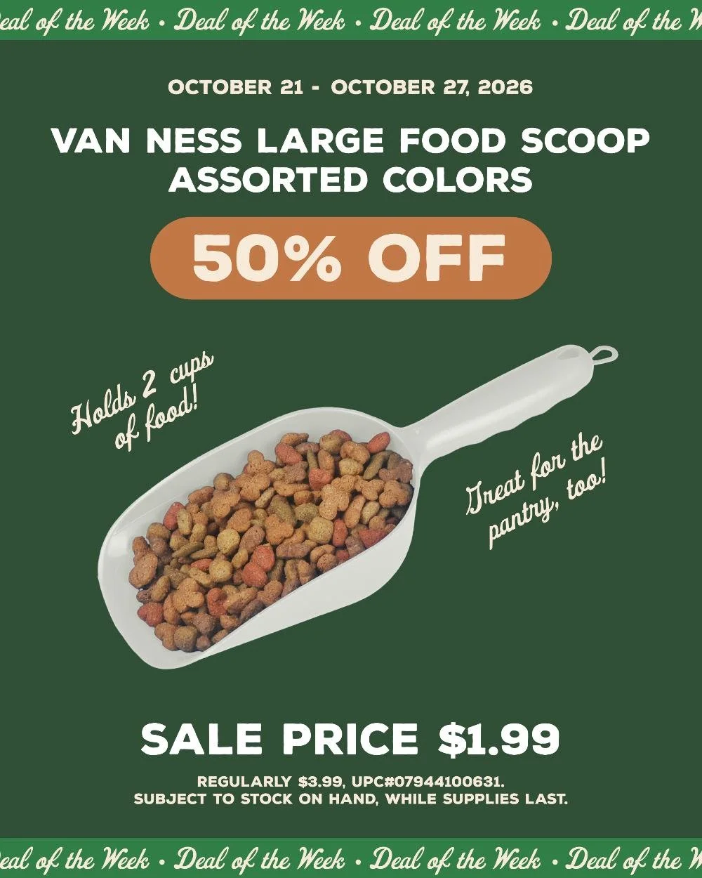 Scoop up this week's deal! 🧡 Great for pet food, feed or bedding pellets, birdseed, or even keep one handy in your own pantry!

#mypetsayslemos #centralcoast #shoplocal #foodscoop #dealoftheweek