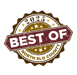 Badge with 'Best of' and '2025', surrounded by stars, indicating a recognition or award from North SLO County.
