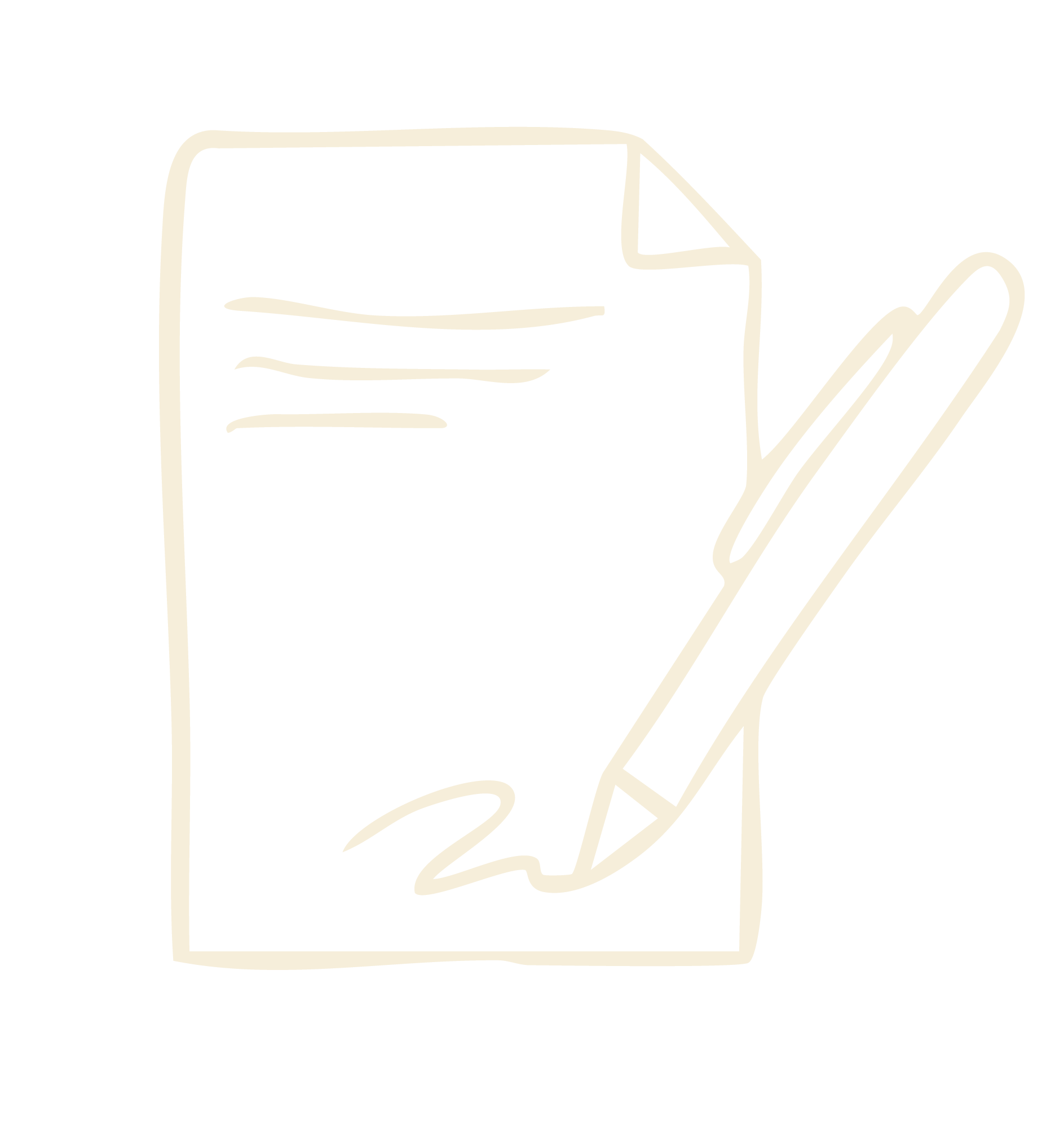 Line drawing of a piece of paper with writing, a pen writing on it, on a black background.