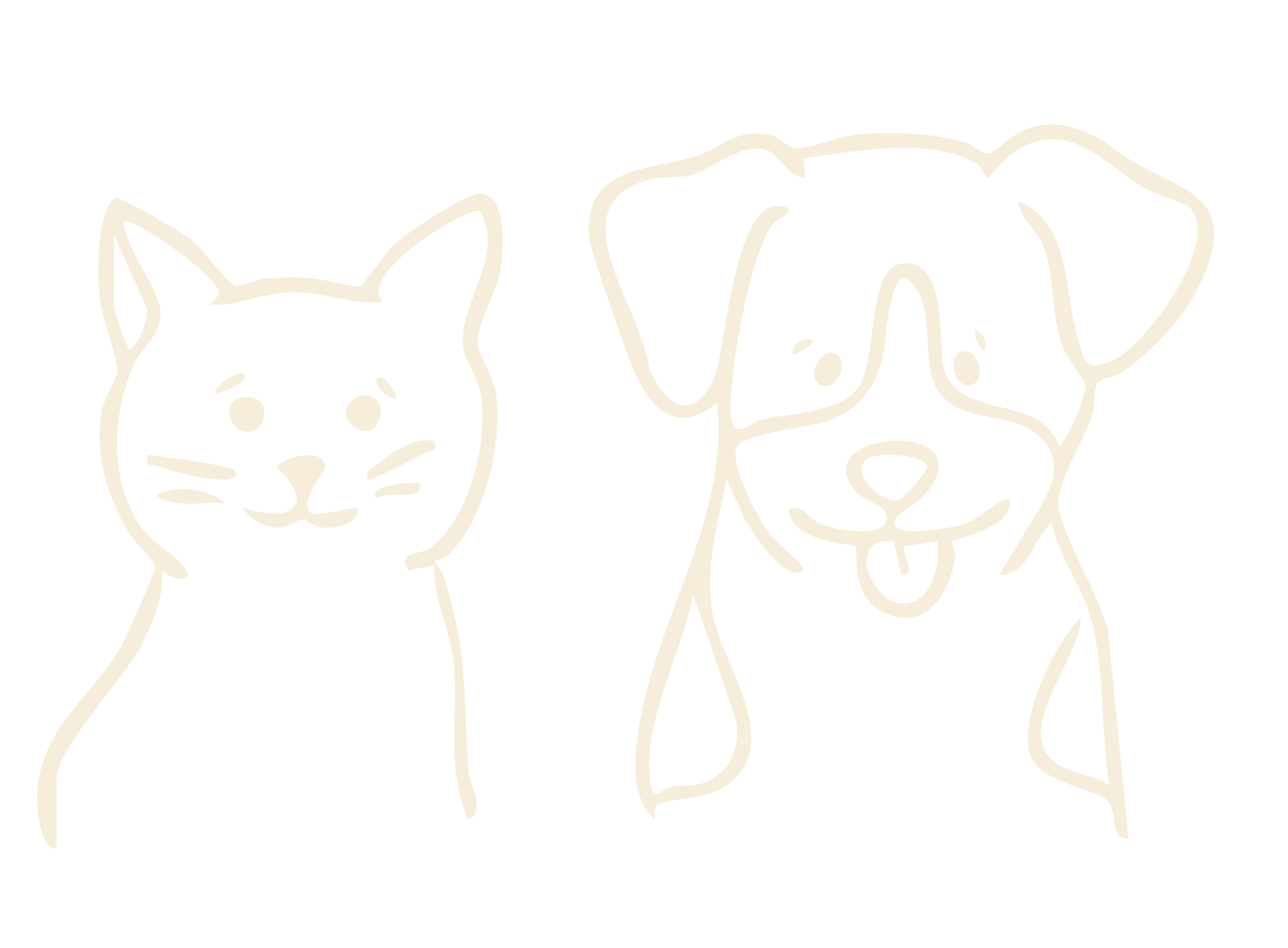 Line drawing of a cat and a dog side by side on a black background.