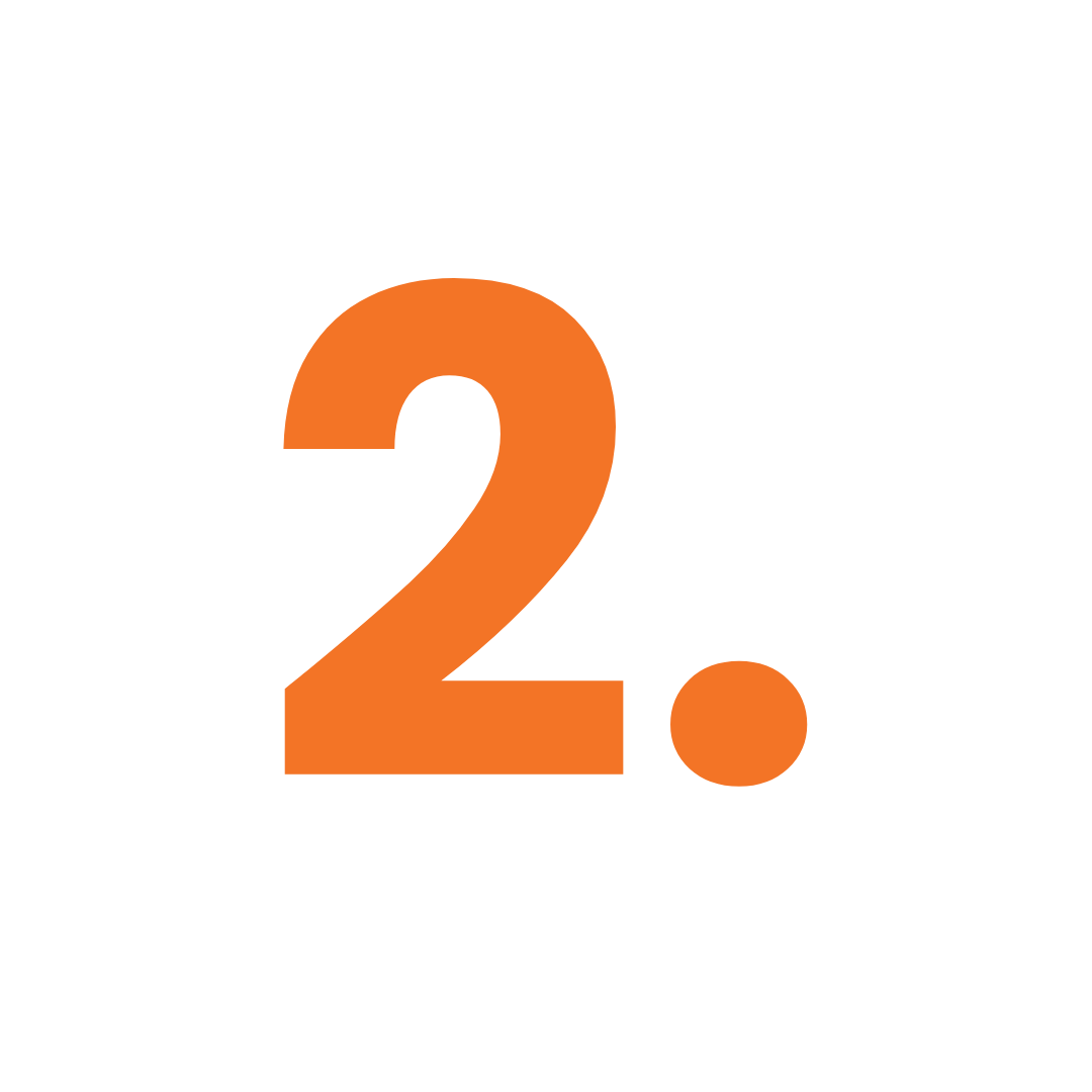 Large orange number 2 with a period and a small orange circle underneath.