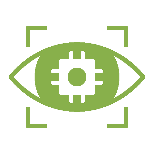 Green eye symbol with a microchip in the center, surrounded by a scanning frame.