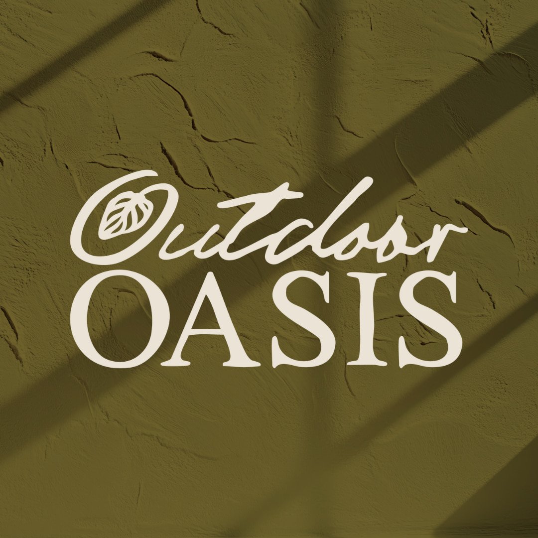 Outdoor Oasis Logo Displaed on a textures background, Designed by Marmalade Design