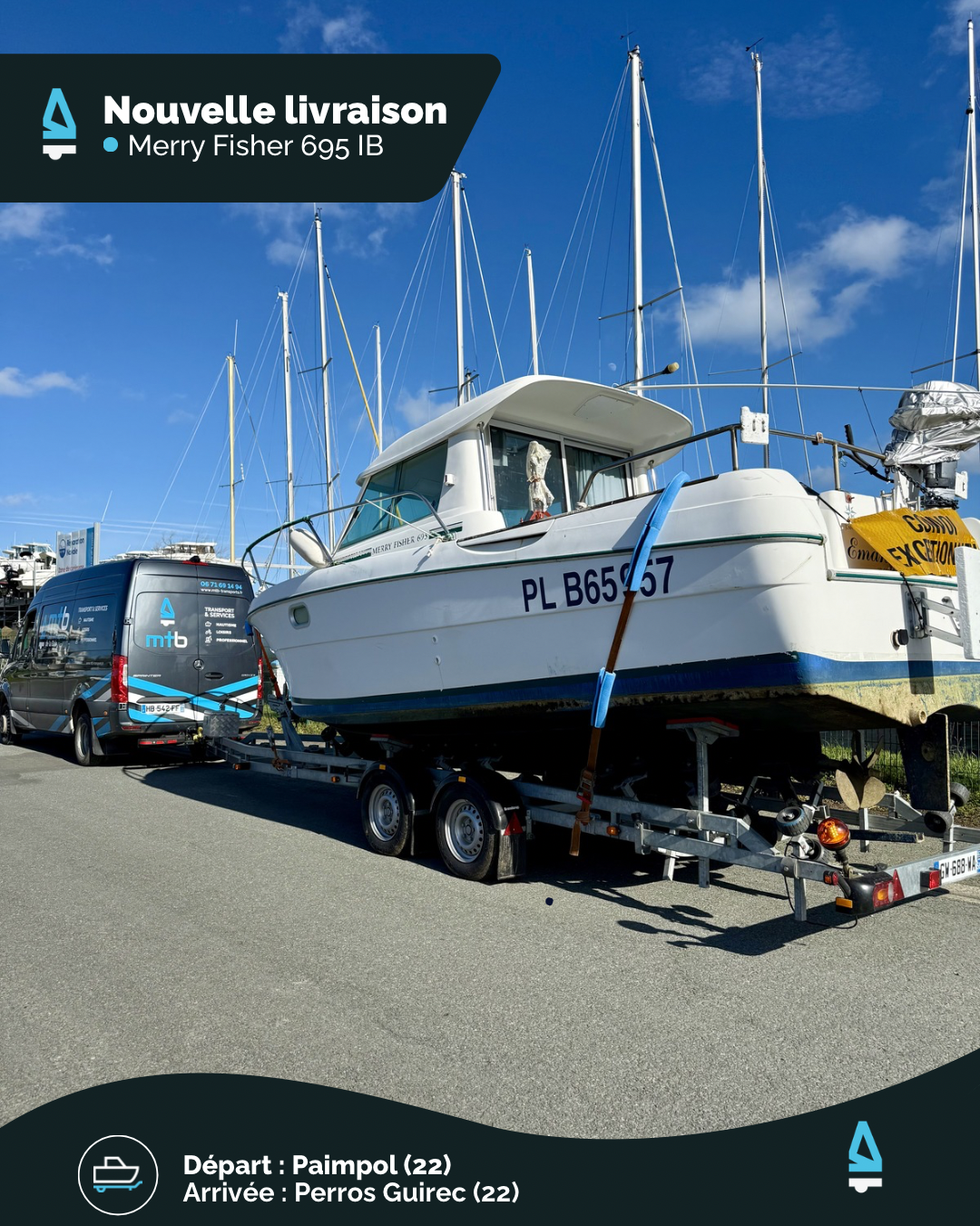 🚤📦 Du ponton jusqu’à son nouveau port d’attache, en convoi exceptionnel.