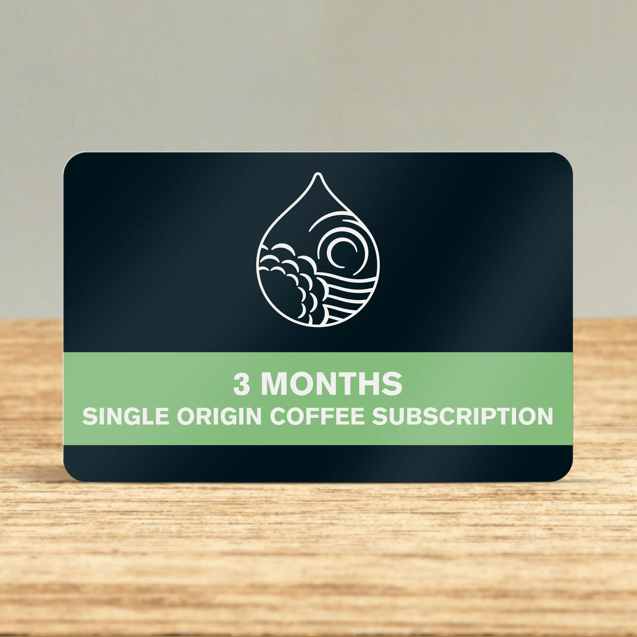 Bean Shot 3 monthly single origin coffee subscription voucher shown on counter