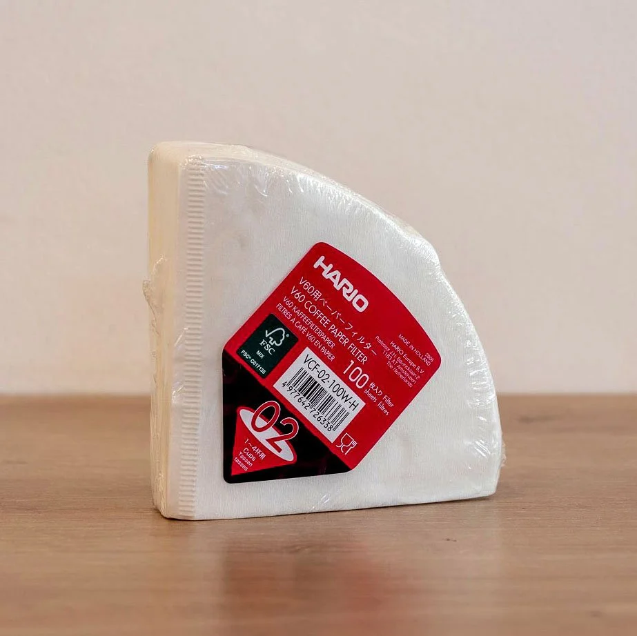 Hario V60 (O2) filters on wooden counter