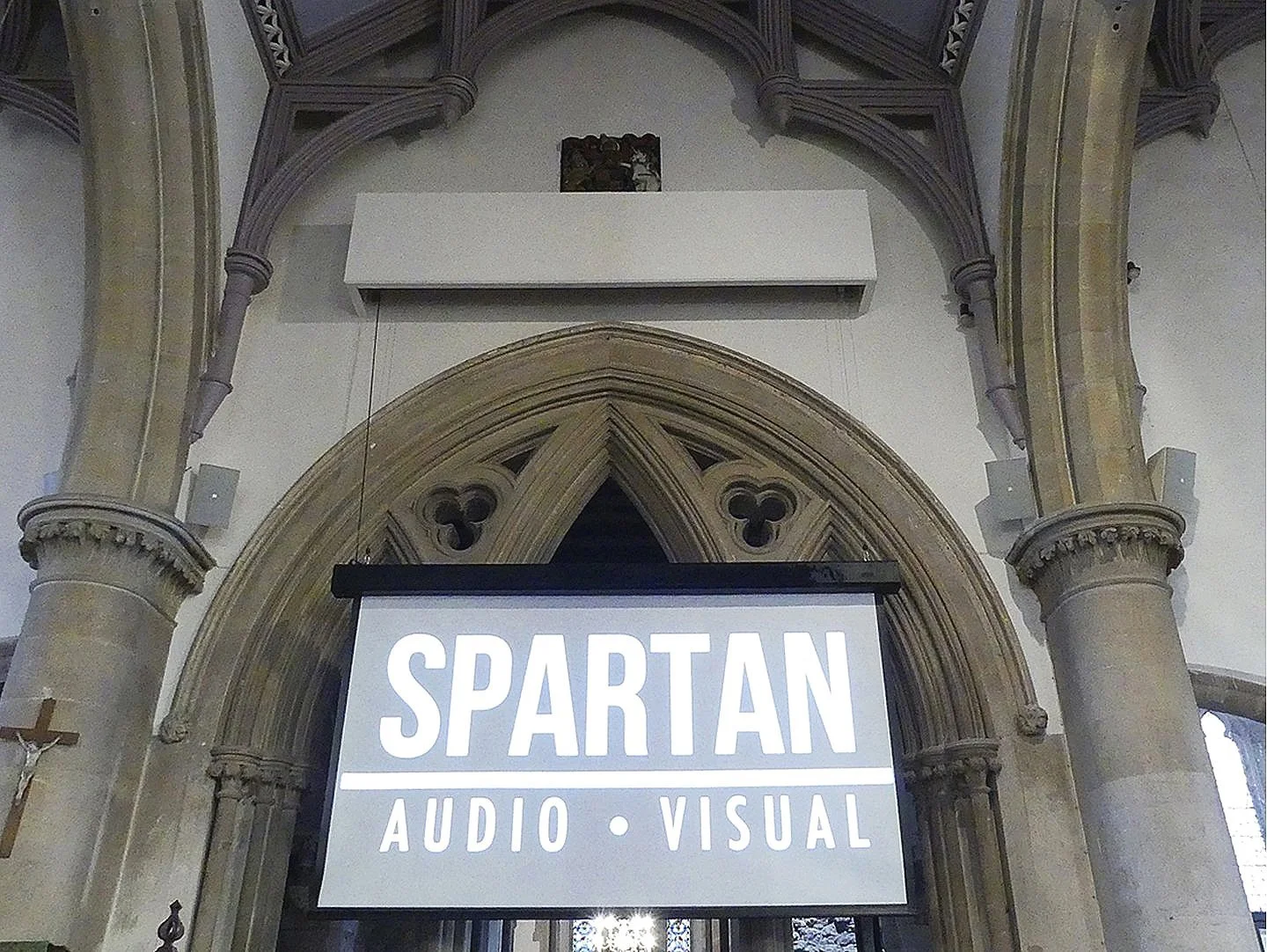 Double drop AV Installation Projector Screen Grade Listed Church St. Mary's Almondsbury Spartan Audio Visual