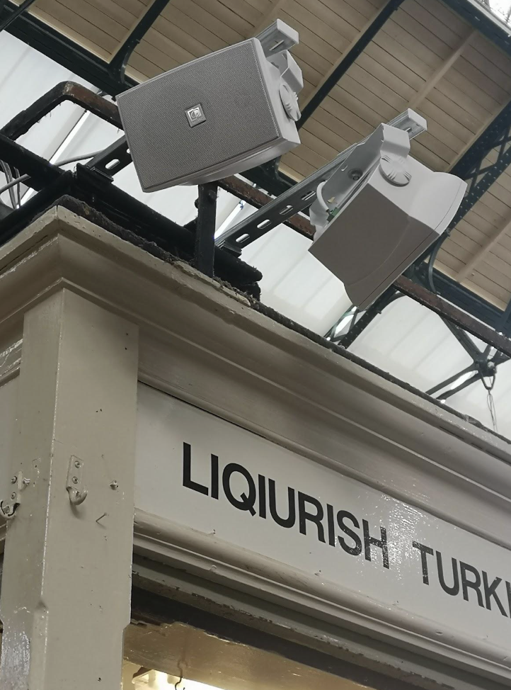 Audac speakers installed by Spartan Audio in Cardiff Market