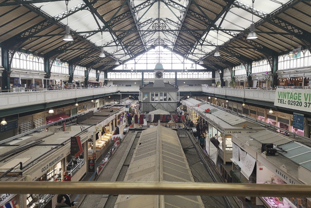 Clock tower at Cardiff Market following new PA system install by Spartan Audio