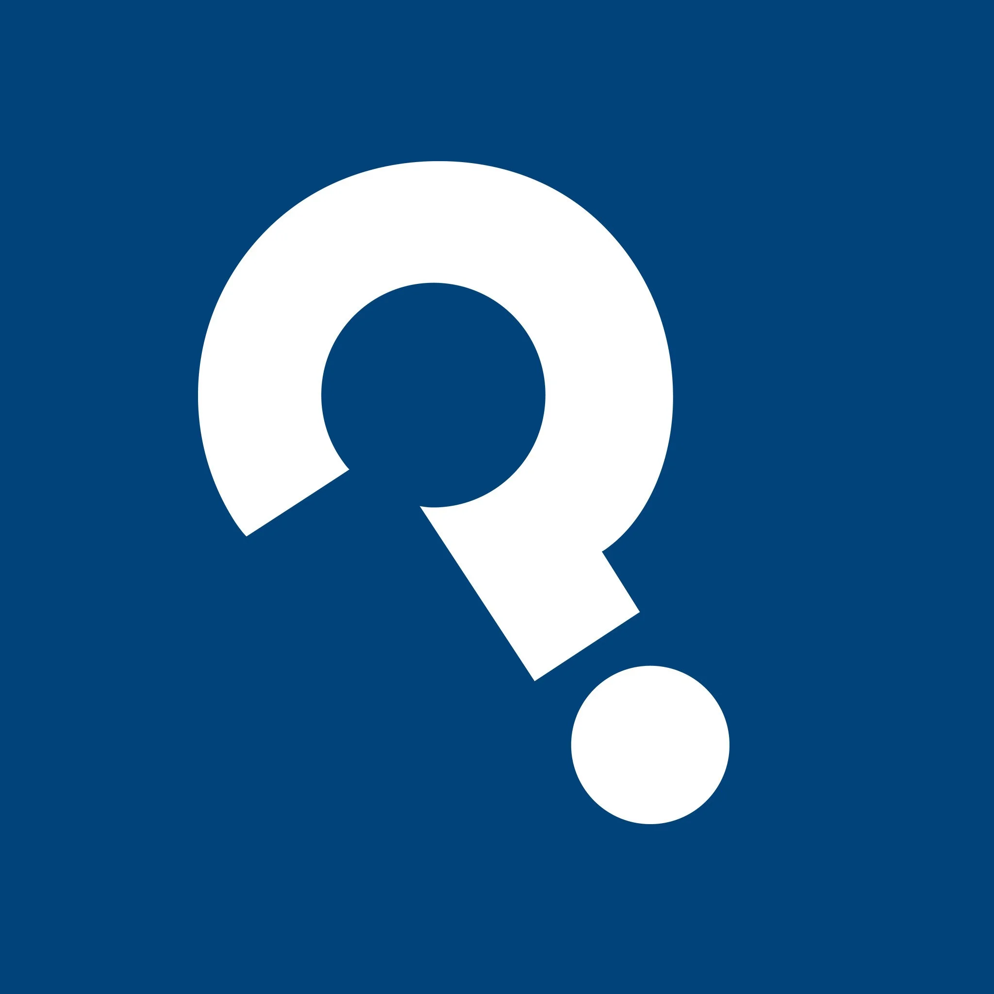 Bold question mark symbol on a blue background.