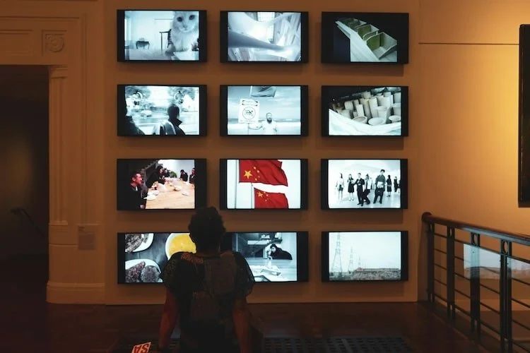 LED video display wall shows AV in gallery