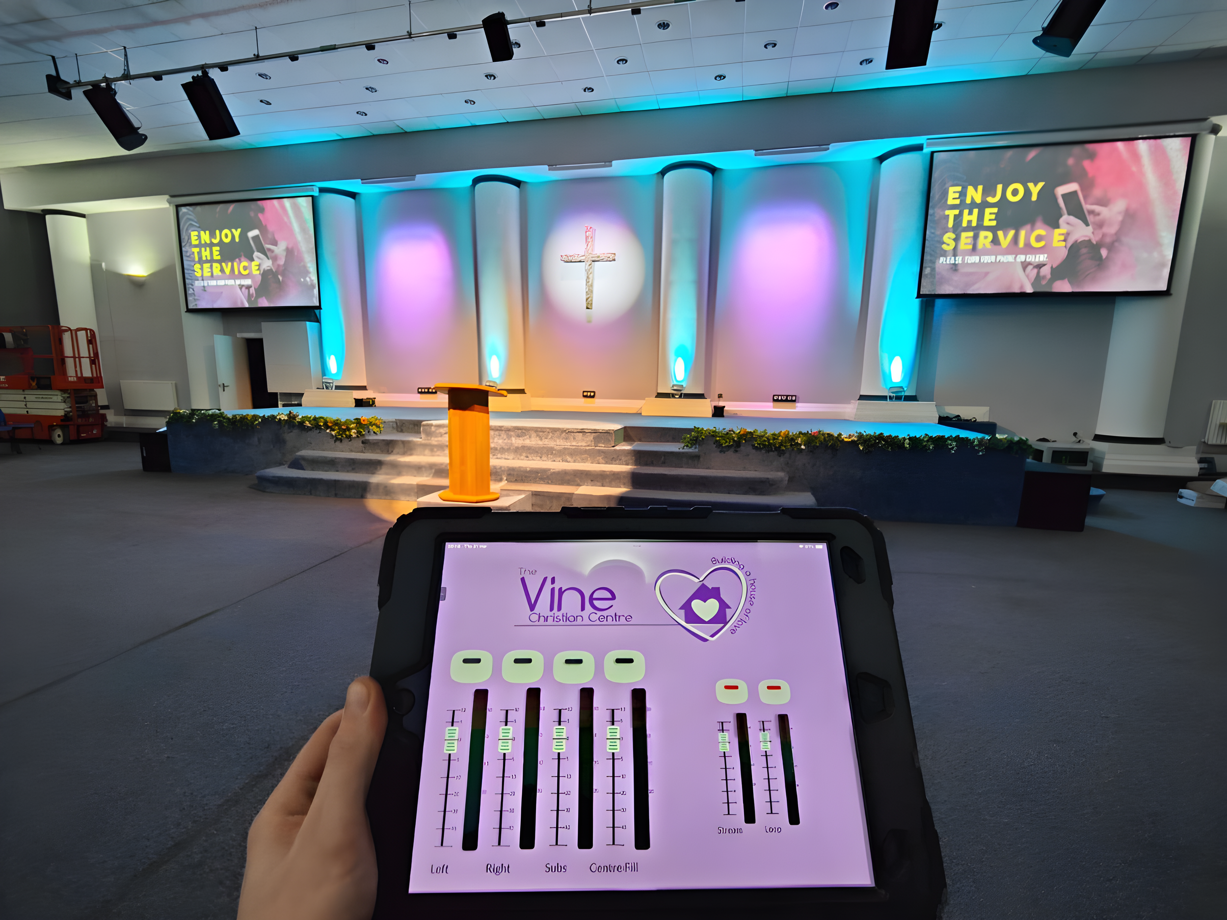 iPad tablet AV control at The Vine Christian Center