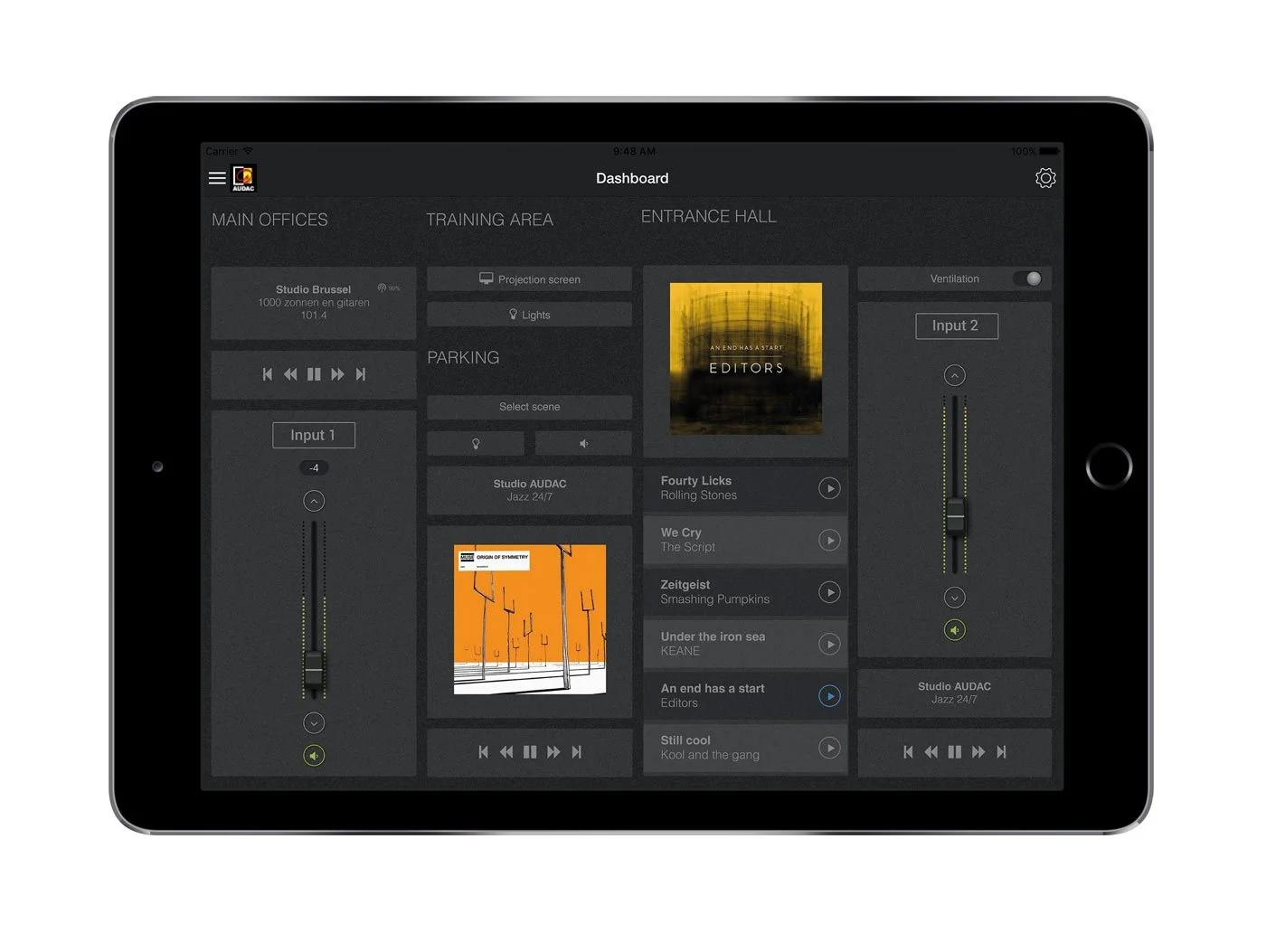 Audac Touch dashboard example by Spartan AV