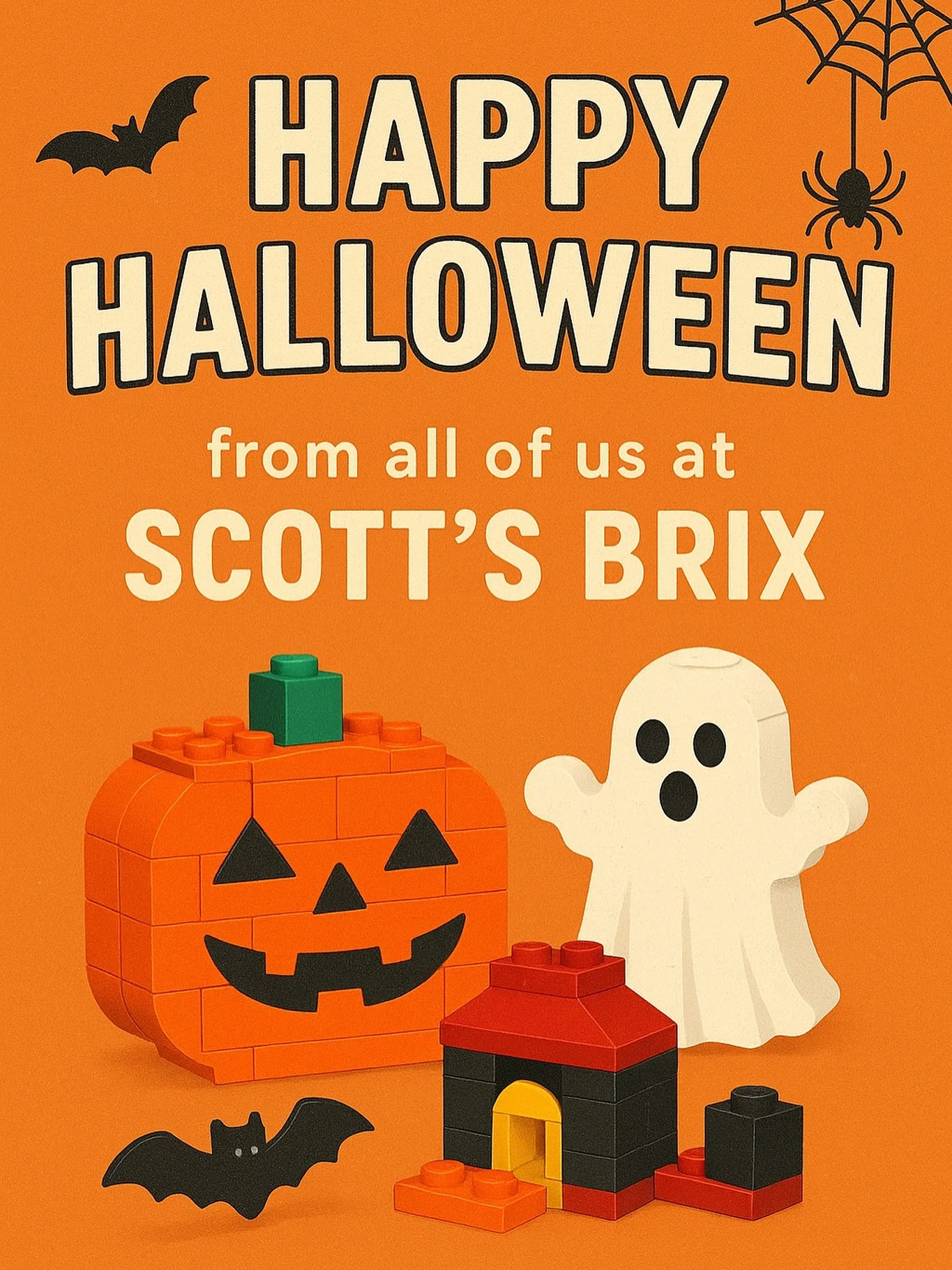 🎃 Happy Halloween from all of us at Scott&rsquo;s Brix! 👻

We hope your day is filled with treats, creativity, and maybe a few spooky builds! 🧱✨
Stay safe, have fun, and keep building something awesome! 🕸️🦇

#ScottsBrix #HappyHalloween #LegoFun 