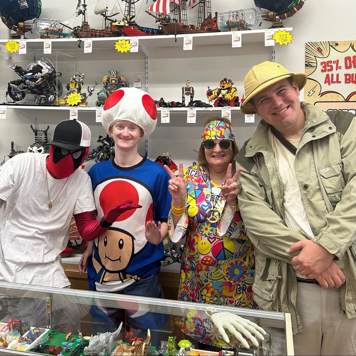 Scott and the crew ready for the trick-o-treaters! Come by the store until closing in your costume to get some sweet treats!