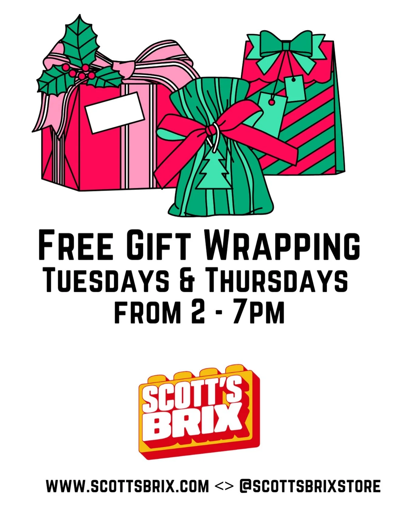 Enjoy free gift wrapping on us! Tuesdays and Thursdays from 2pm - 7pm