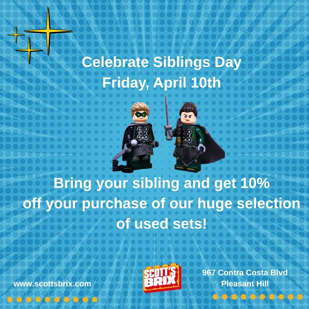 Celebrate the ones who know you best 🤝🧩

Bring your sibling into Scott&rsquo;s Brix and score 10% off our huge selection of used sets!

Because everything&rsquo;s better when you build it together 💥