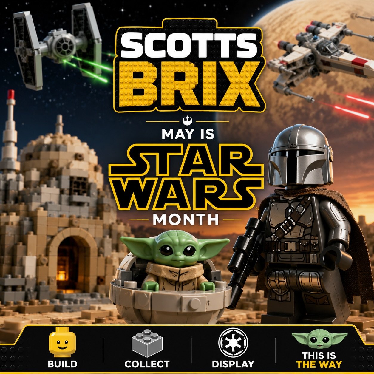 May is Star Wars Month at Scott&rsquo;s Brix 🚀✨

Come by and explore all things Star Wars &mdash; from legendary builds to iconic characters and collectibles from across the galaxy. Whether you&rsquo;re a Jedi, Sith, or bounty hunter, there&rsquo;s 