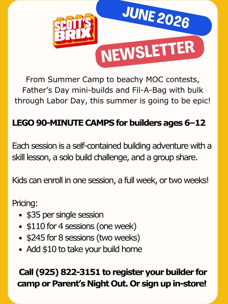 Our June Newsletter is here! ☀️

Get the latest updates, upcoming events, new arrivals, and everything happening at Scott&rsquo;s Brix this month. Stop by the store or check it out online to see what&rsquo;s new!

#ScottsBrix #JuneNewsletter #LEGOCom
