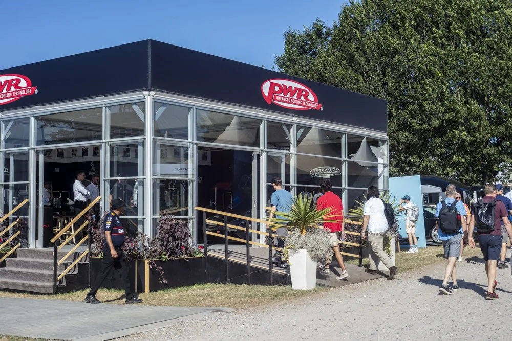 PWR custom built stand at Goodwood Festival of Speed 2026. Designed and created by Kairos Global, Event Professionals for Automotive events in the UK and worldwide.