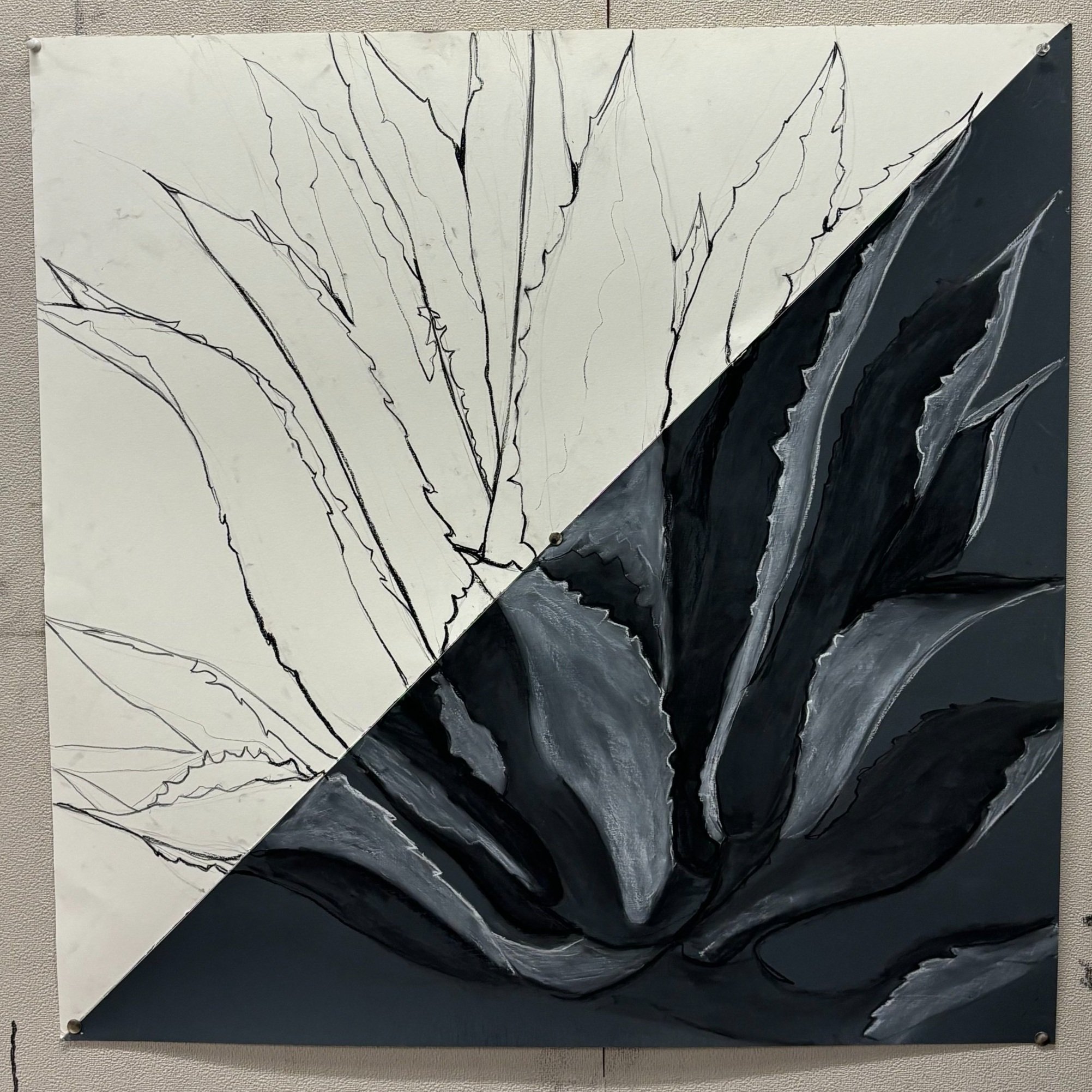 4ft x 4ft charcoal drawing, with line work.