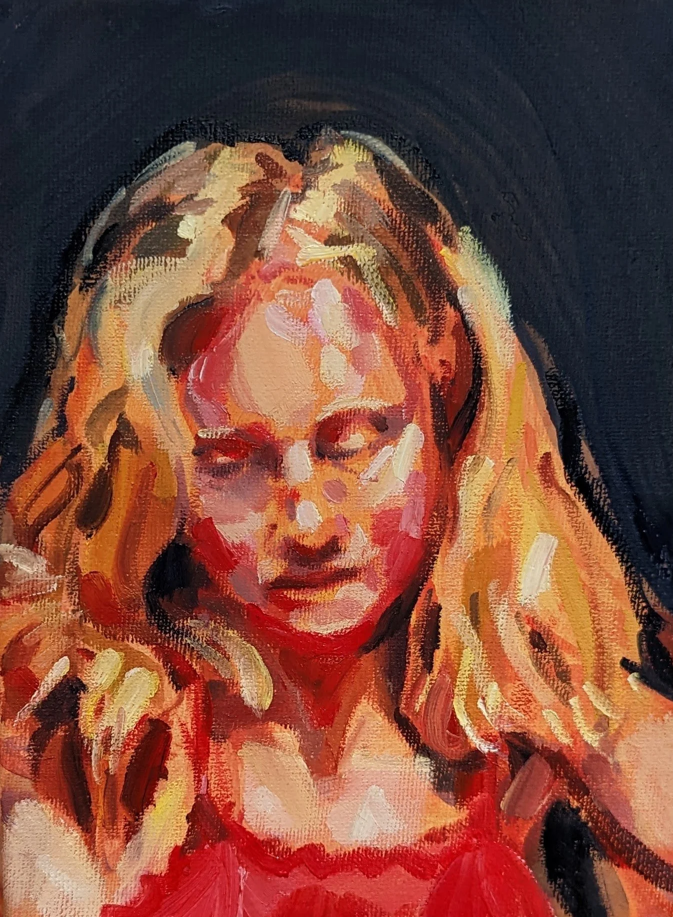 Red Dress (2023). Oil on canvas, 10 x 20cm