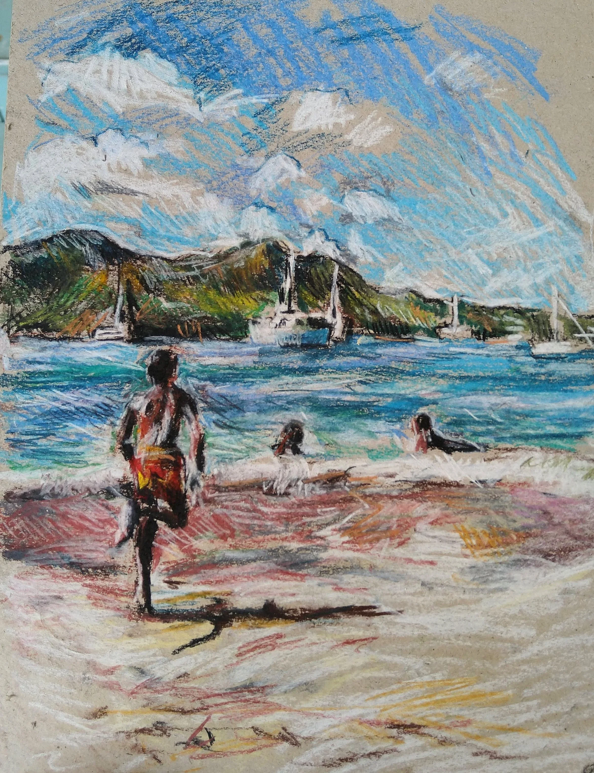 Into the Waves (2020). Pastel on paper, 21 x 29cm