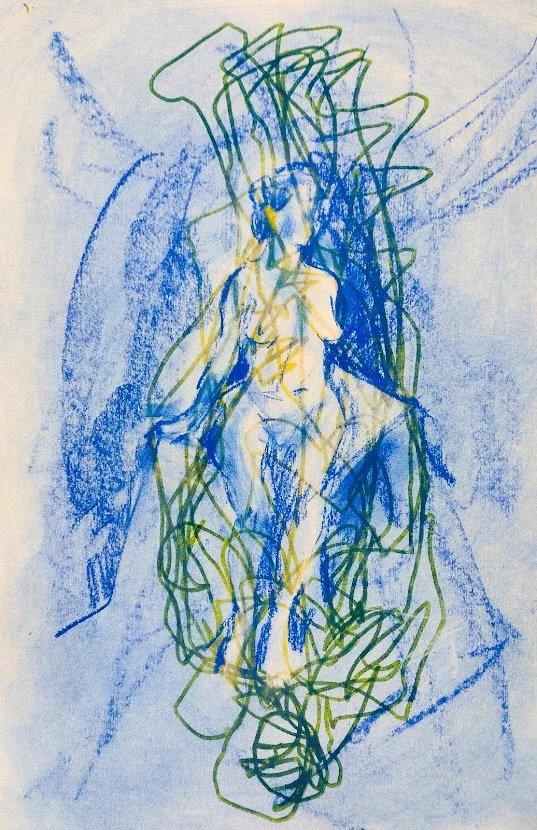 Life Drawing in Blue (2021). Mixed media on paper, 29 x 42cm