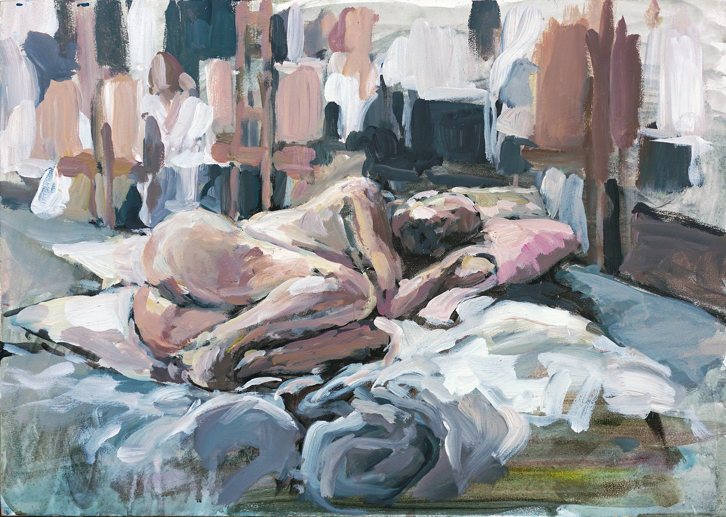 Sleeping Nude (2019). Acrylic on board, 30 x 40cm
