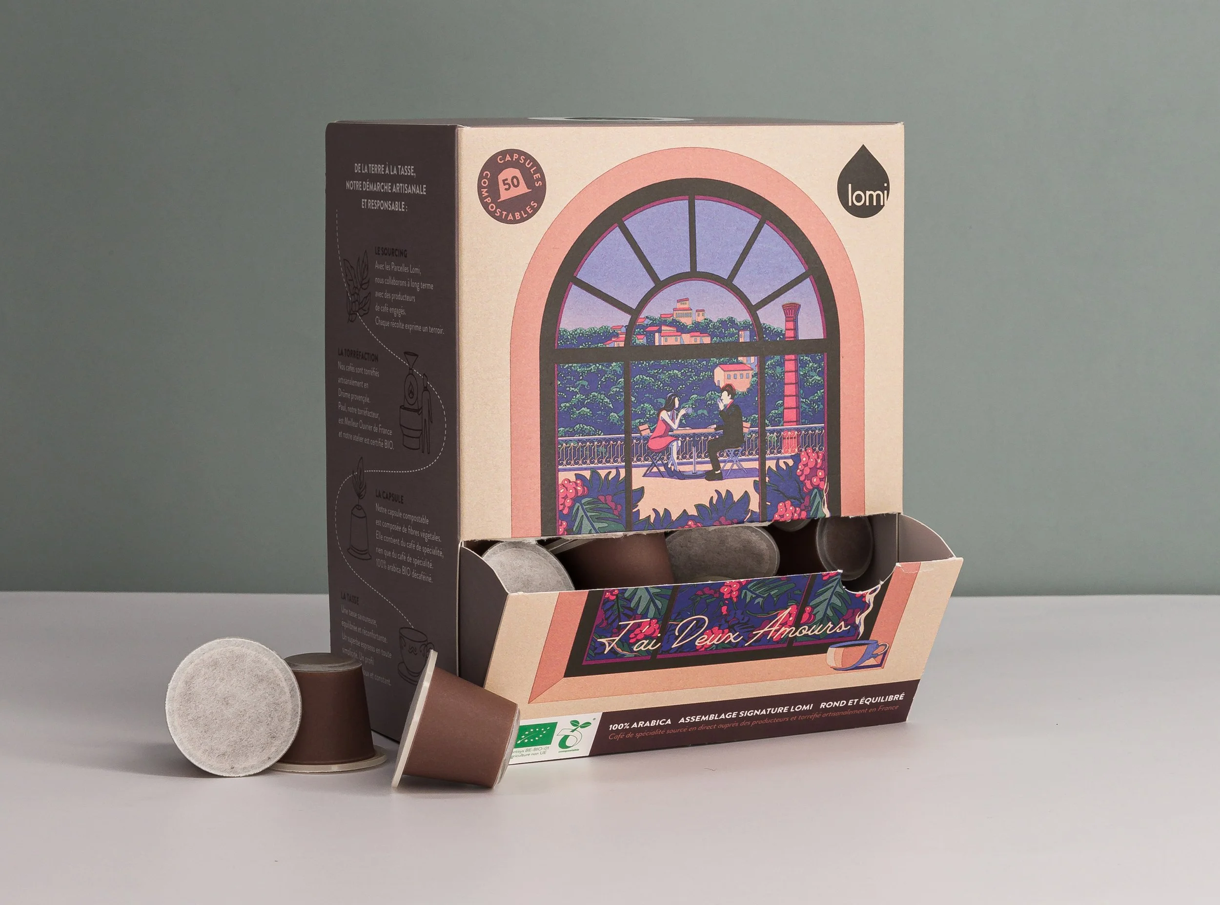 Maquette du packaging de capsules hors série des cafés Lomi