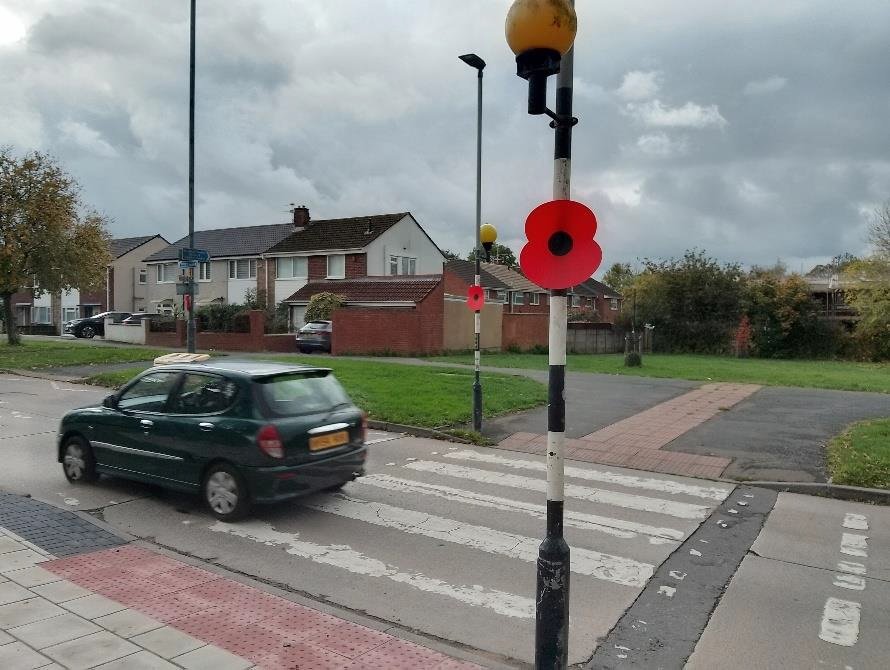 Marking remembrance day in Stockwood with poppies on lamposts