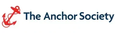 Logo for The Anchor Society featuring a red anchor icon and blue text.