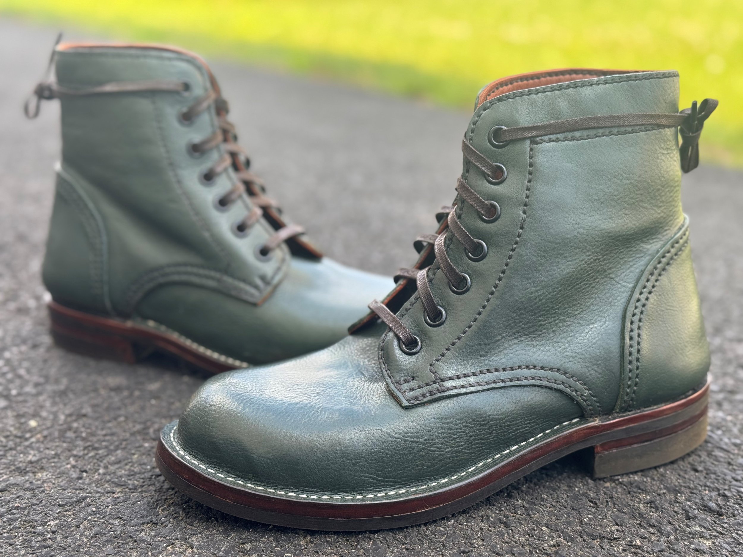 Heritage Boots in italian green leather/contact for price