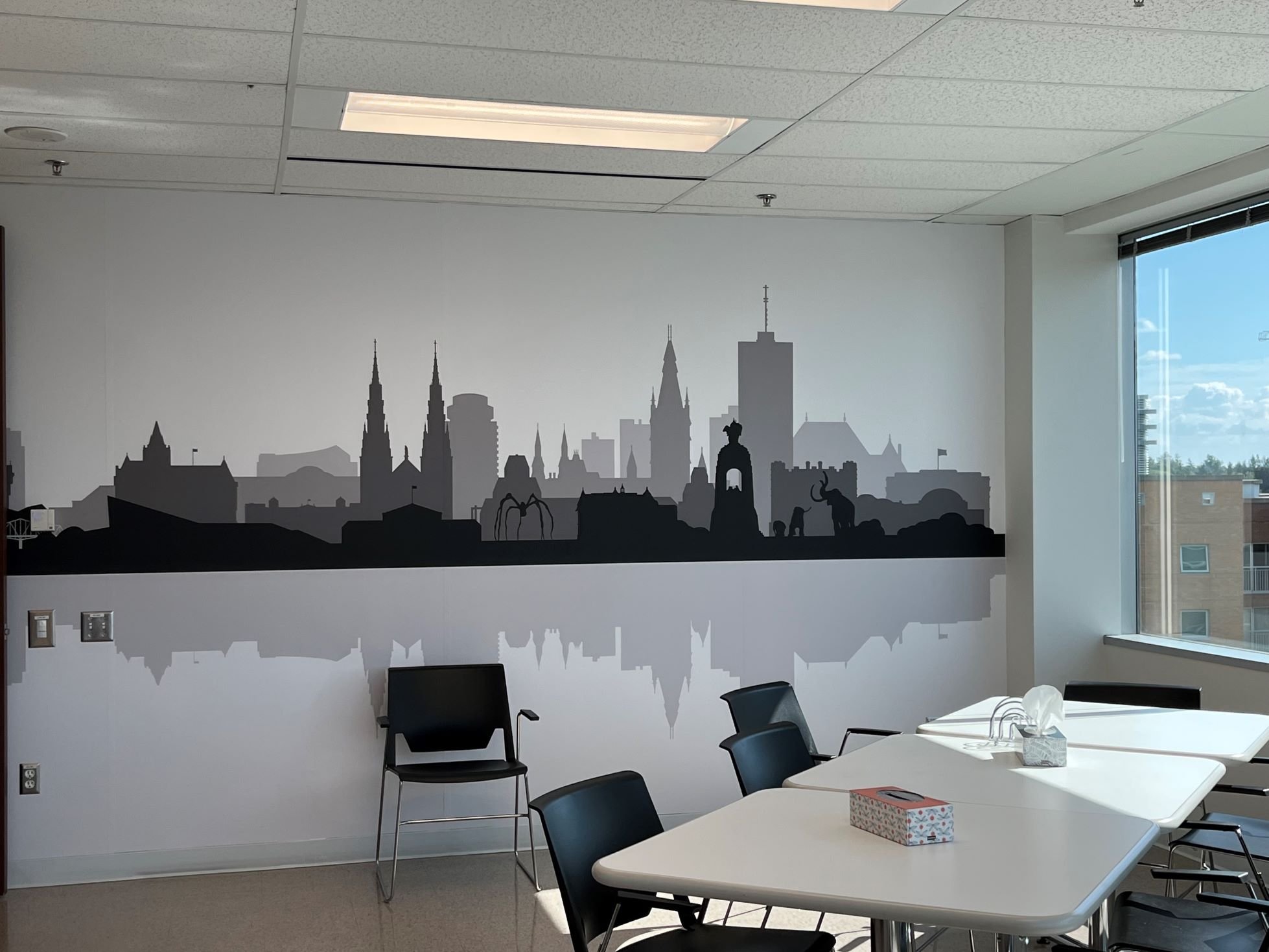 Alarm.com kitchen with Ottawa skyline full mural