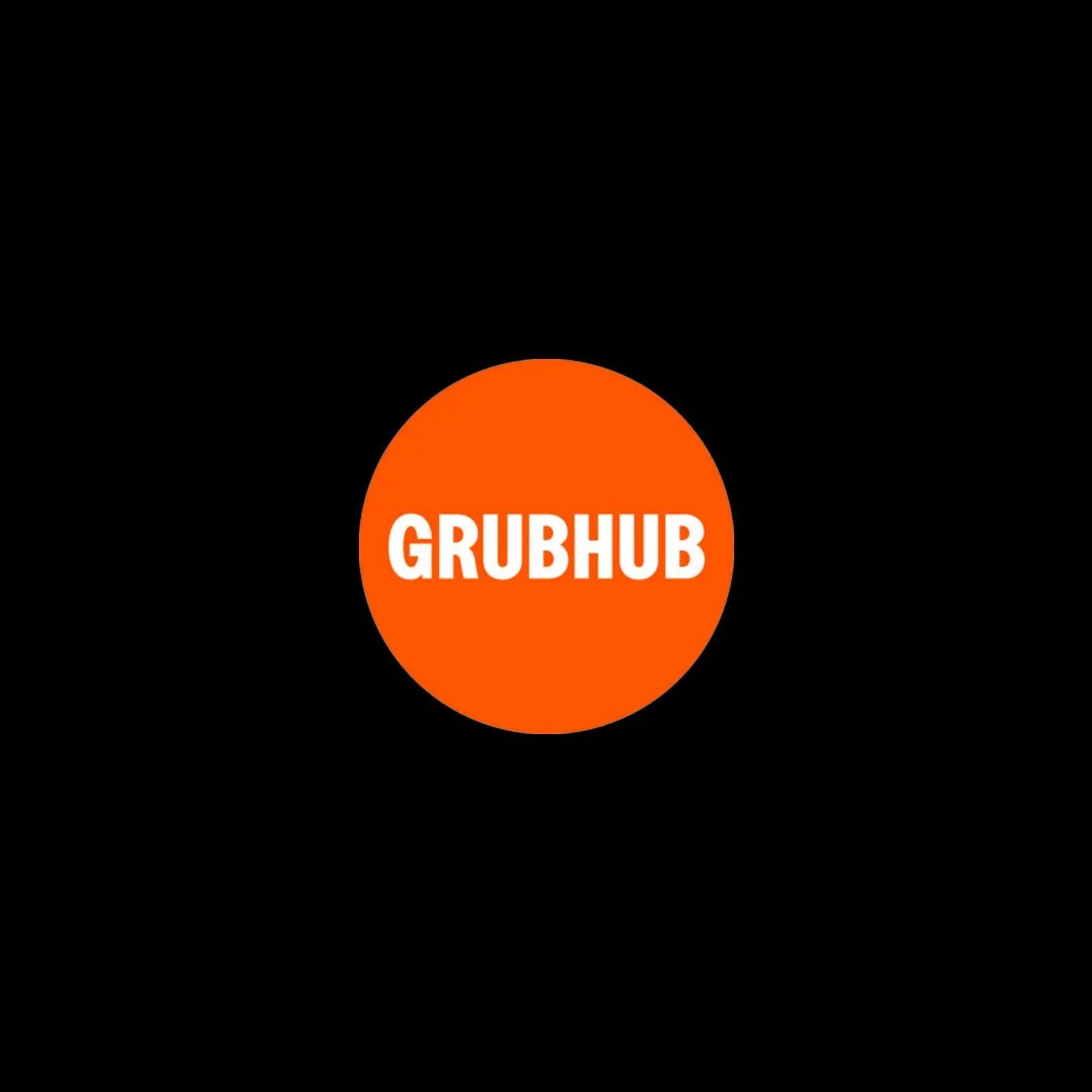 Grubhub logo with black background and orange circle.