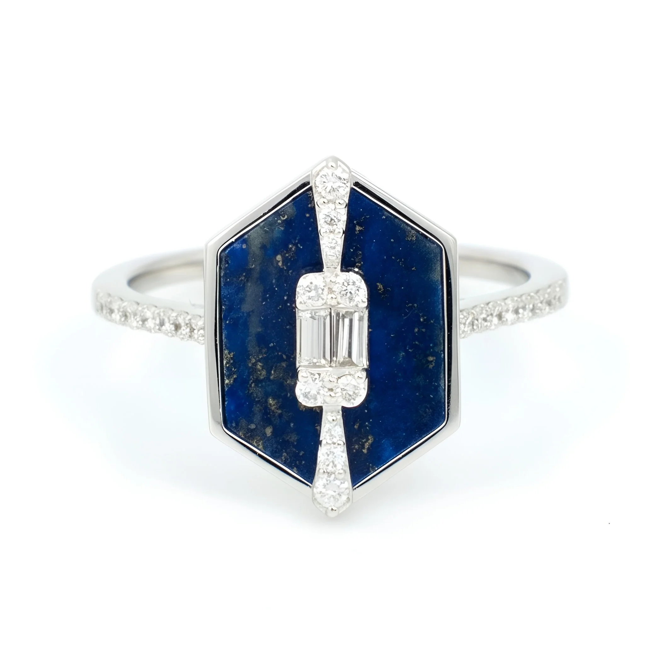 Lapis Lazuli & Diamond Hexagon Ring