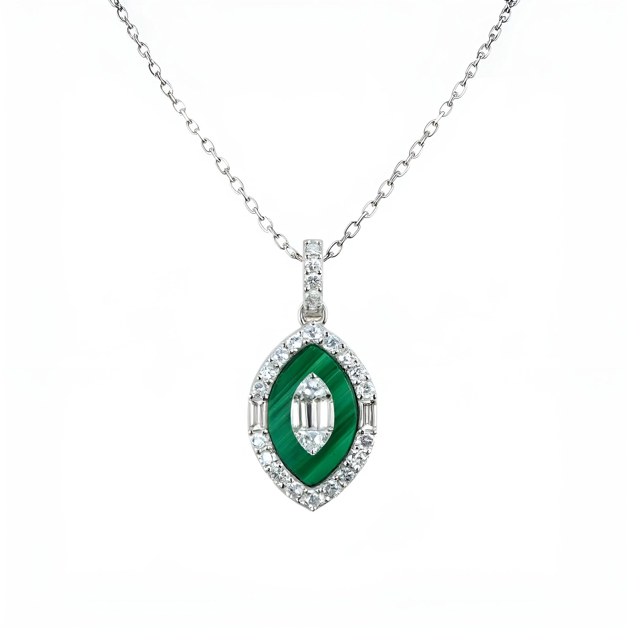 Majestic Malachite Diamond Pendant Necklace