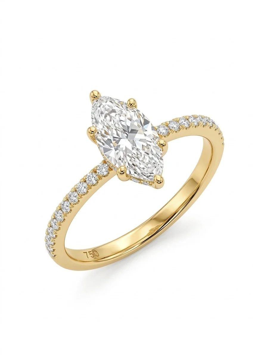 Marquise Lab Diamond Ring in 18K Gold