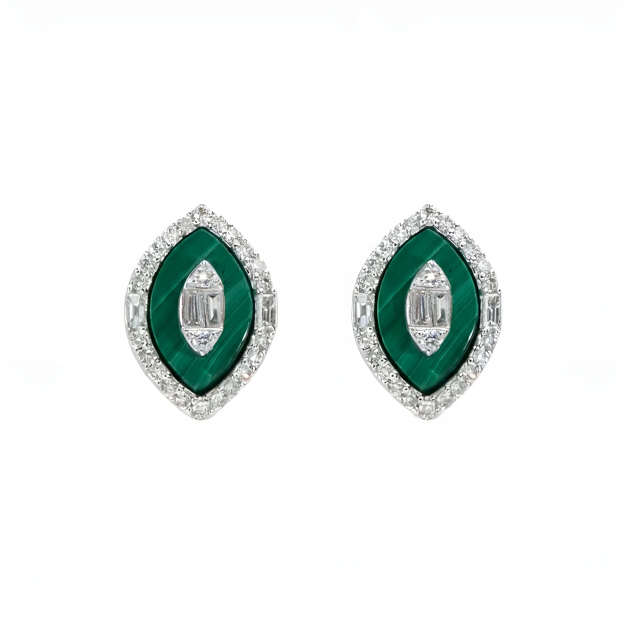 Marquise Diamond and Malachite Earrings