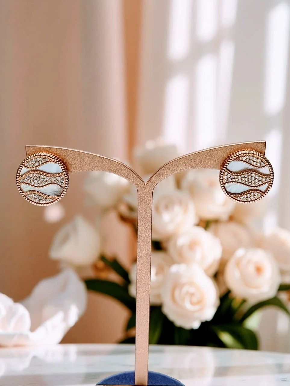 Exquisite Gold Wave Diamond Earrings