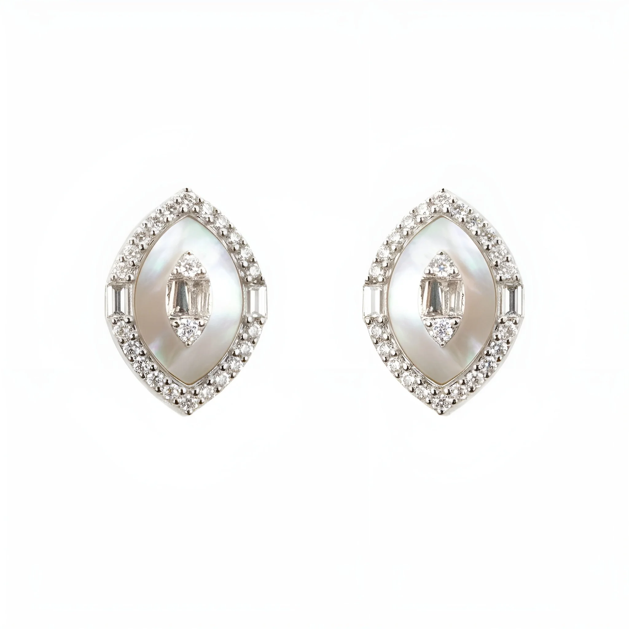 Exquisite Diamond & Mother of Pearl Marquise Earrings