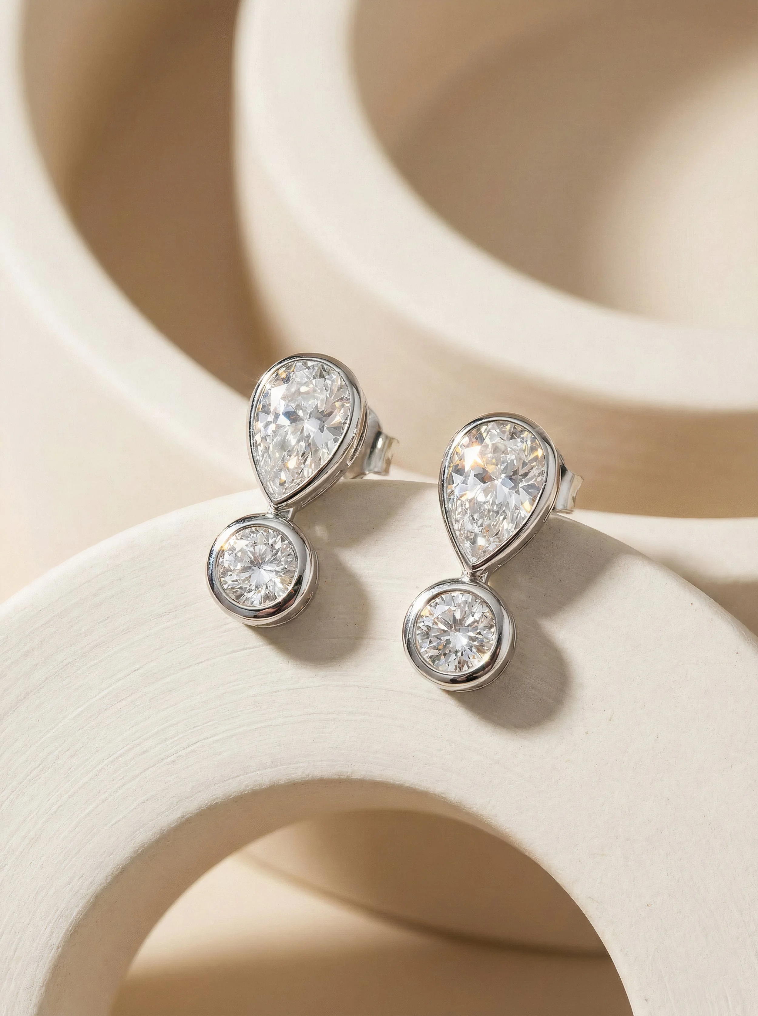 White Teardrop Diamond Duo Drop Earrings