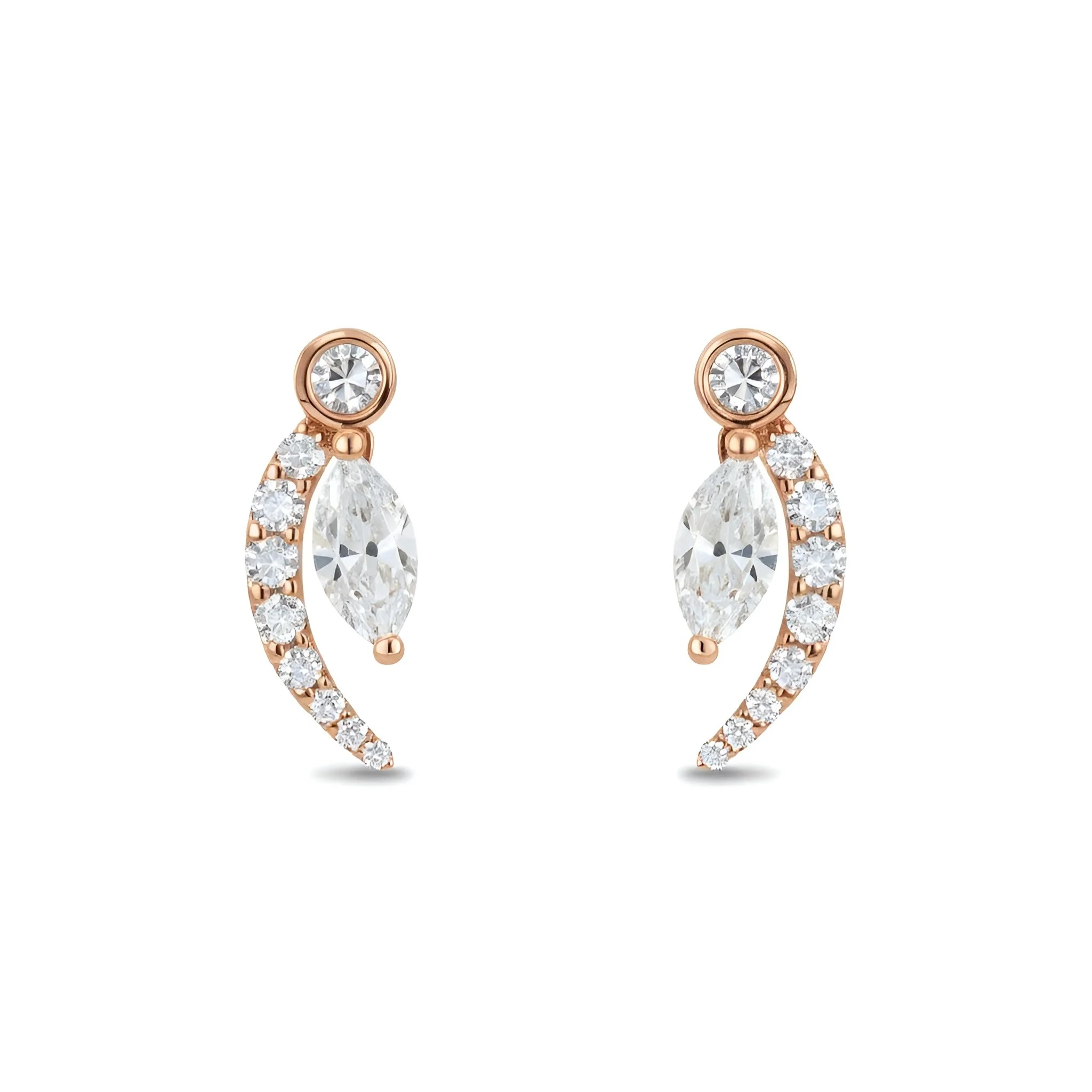 Rose Crescent Moon Diamond Earrings