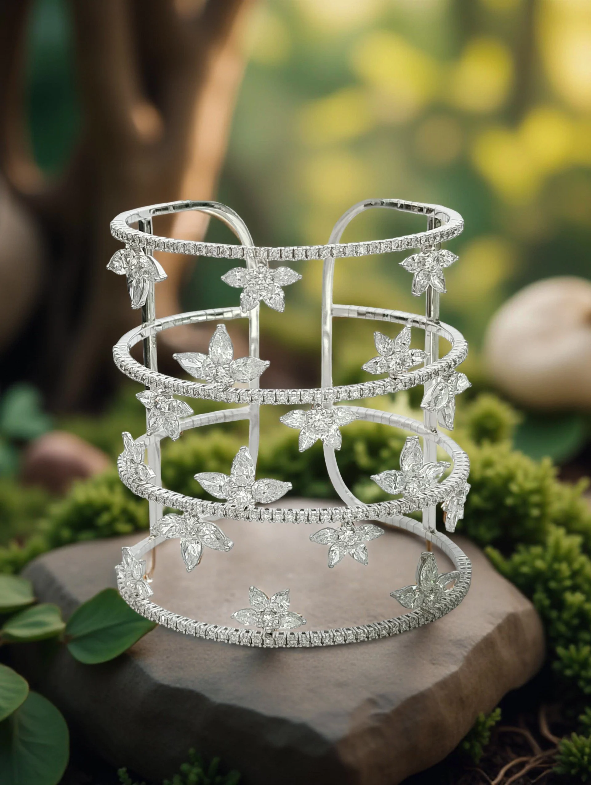 Diamond Blossom Luxury Cuff Bracelet