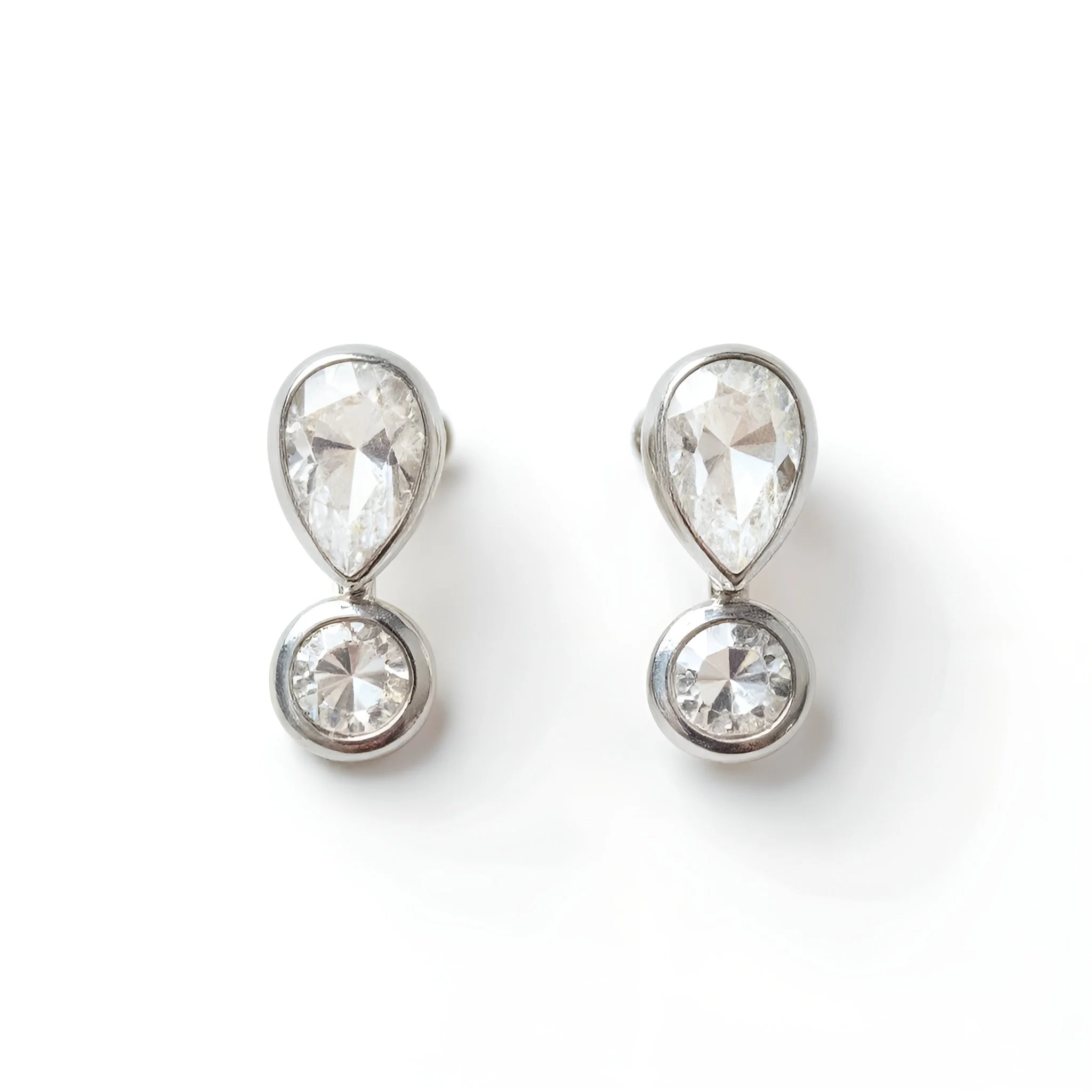 White Teardrop Diamond Duo Drop Earrings