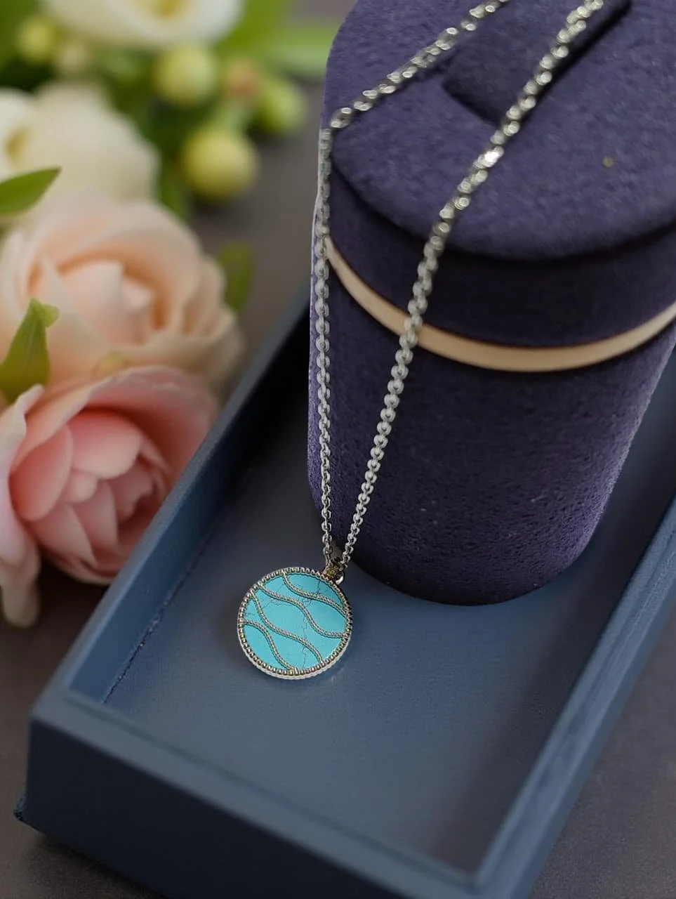 Turquoise Elegance Diamond Pendant Necklace