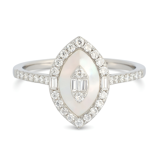 White Gold Queen's Marquise Diamond and Mother of Pearl
